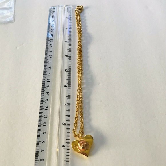 VTG Maxine Denker Necklace Gold Tone Chain Rose Heart Pendant Charm Signed - Picture 7 of 7